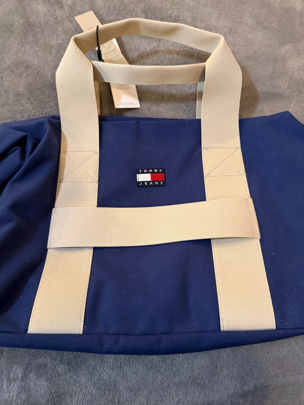 Tommy Hilfiger Navy Duffel with Cream Webbing Straps